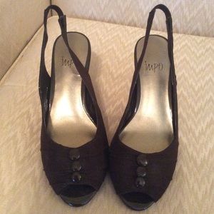 Brown impo sling back heels